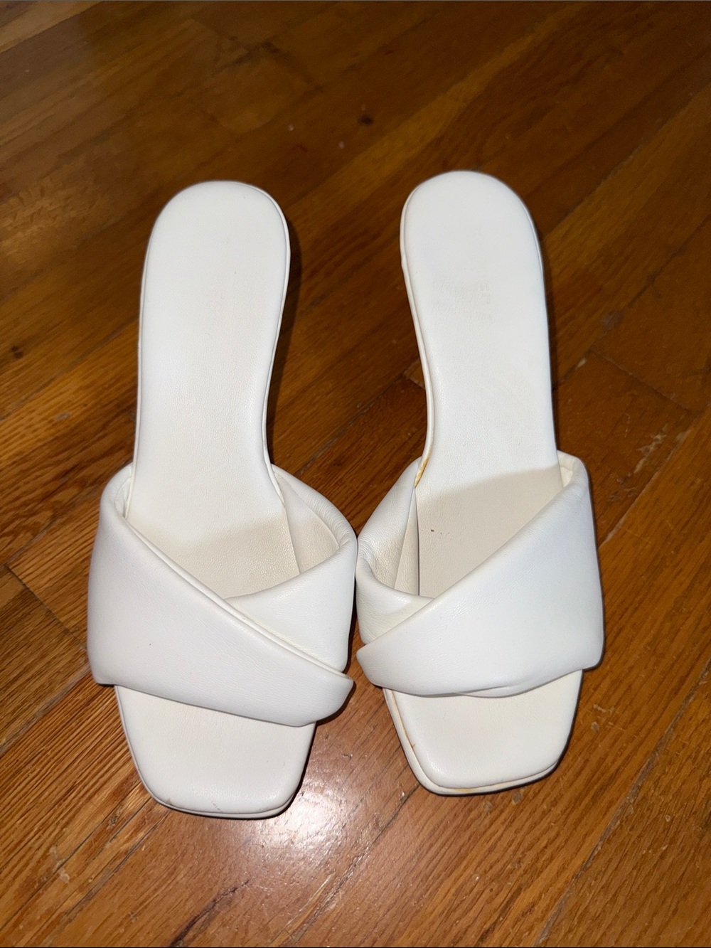 Express White Twisted Strap Slide Mules